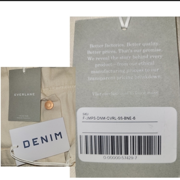 EVERLANE The Short Sleeve Denim Overall In Seeded Ecru Size 6 - Picture 6 of 15